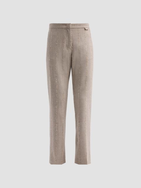 FABIANA FILIPPI Women's Filo Diamanté Wool-Blend Pinstriped Flannel Trousers - Moka Meringa