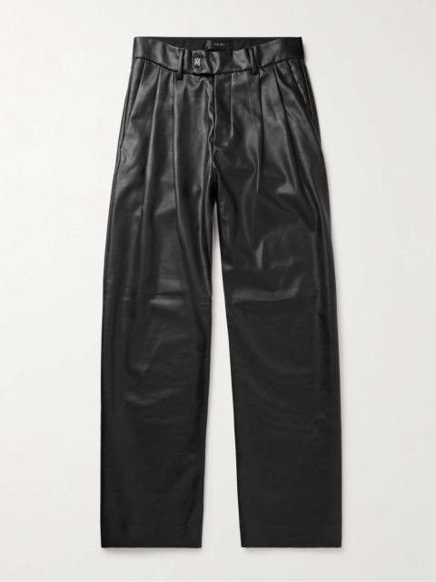 Straight-Leg Pleated Faux Leather Trousers
