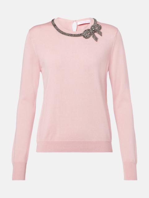 CAROLINA HERRERA Embellished silk and cotton sweater