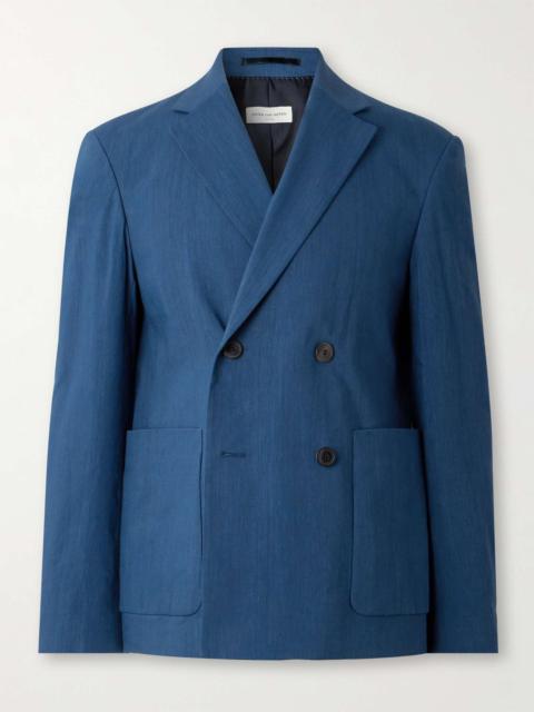 Dries Van Noten Double-Breasted Linen-Blend Suit Jacket
