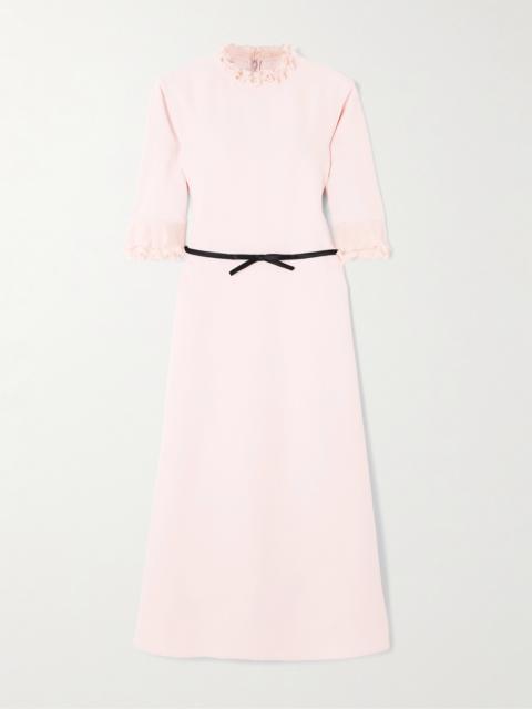 Valentino Belted Plissé Chiffon-trimmed Crepe Midi Dress