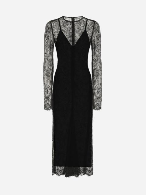 Chantilly lace fil coupé calf-length dress