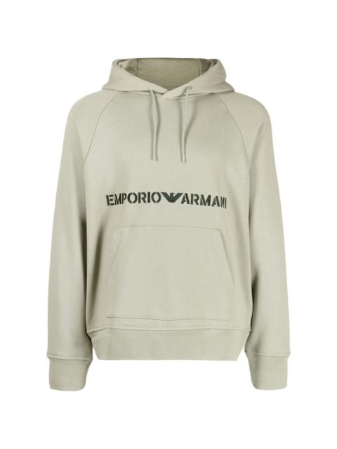 EMPORIO ARMANI logo-embroidered cotton hoodie