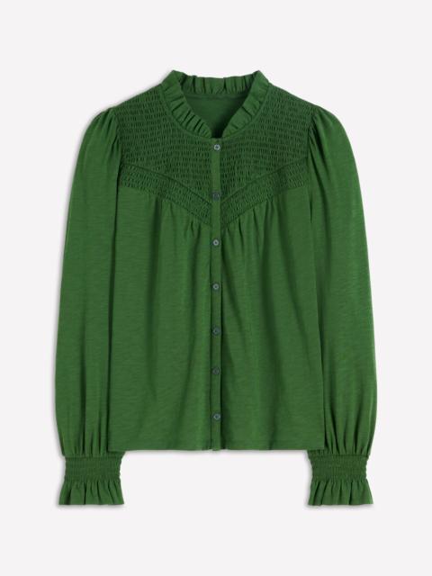 BODEN Smocked Yoke Jersey Shirt-Woodland Green