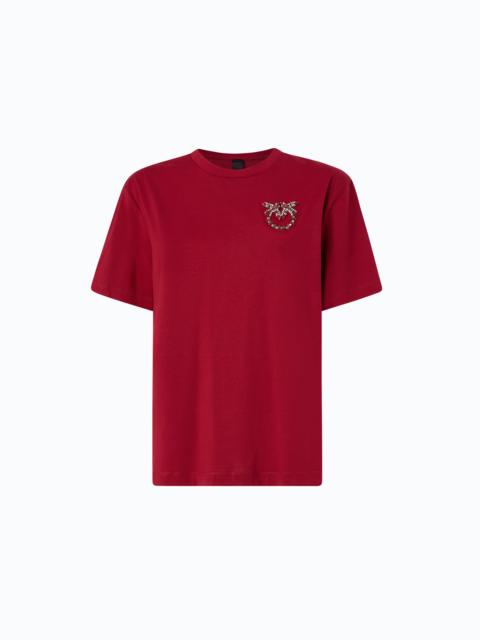 PINKO T-SHIRT WITH LOVE BIRDS JEWEL DETAIL