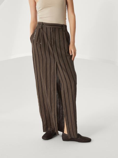 Brunello Cucinelli Cotton organza sartorial skirt with dazzling stripe embroidery