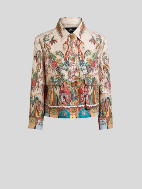 Etro CROPPED SILK JACKET WITH PLACED PAISLEY FOLIAGE PRINT