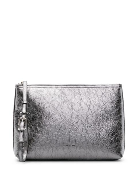 Givenchy silver Voyou metallic-leather pouch