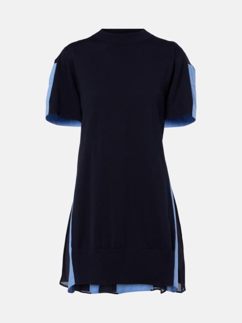 sacai Paneled cotton-blend minidress