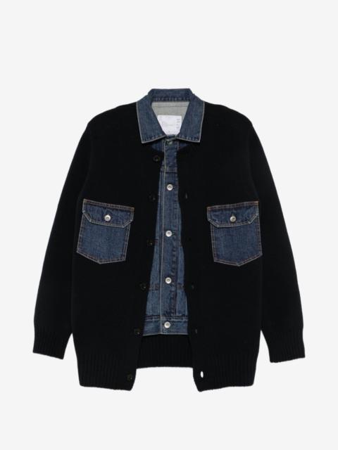 sacai denim-panelled button-up jacket
