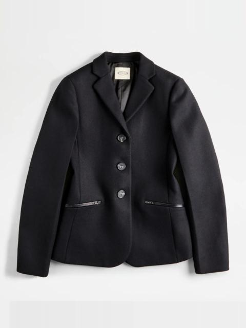 Tod's BLAZER WITH LEATHER INSERTS - BLACK