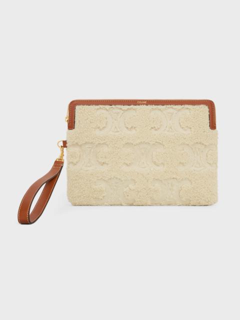 SMALL POUCH WITH STRAP celine signature in SHEARLING WITH TRIOMPHE EMBROIDERIES
