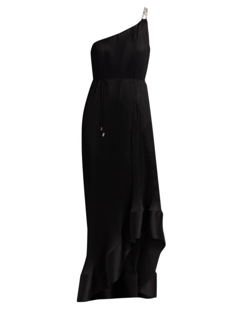 MILLY Women's Mariah Embellished-Strap Pleated Satin Maxi Dress - Black