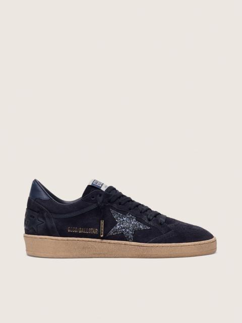 Golden Goose Women's Ball Star in dark blue suede with dark blue glitter star