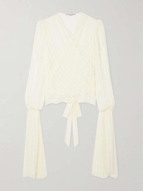 + NET SUSTAIN striped organic silk-blend chiffon wrap blouse