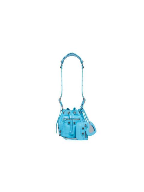 Women's Le Cagole Xs Bucket Bag Crocodile Embossed  in Blue Sky