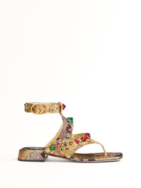 Valentino PRESHOES SANDAL IN APRES L'HIVER JACQUARD FABRIC WITH CRYSTALS 20MM