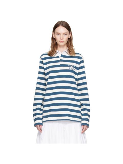 Burberry White & Blue Knight Stamp Cotton Rugby Polo