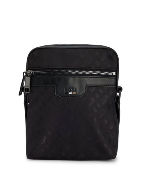 BOSS MONOGRAM-JACQUARD REPORTER BAG WITH LOGO DETAIL