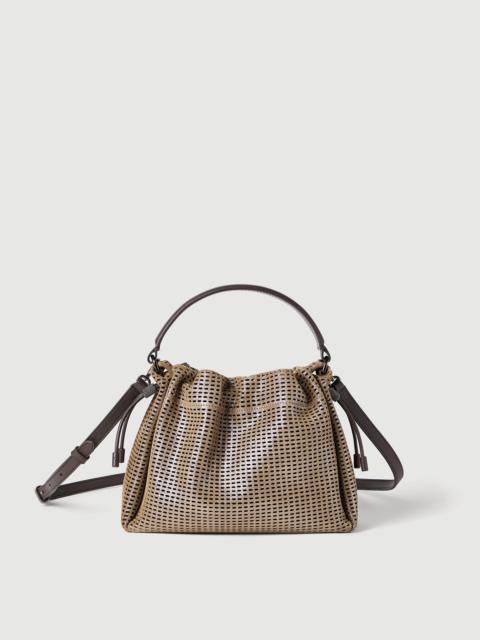 Brunello Cucinelli Mellow small bucket bag in sparkling leather net with monili