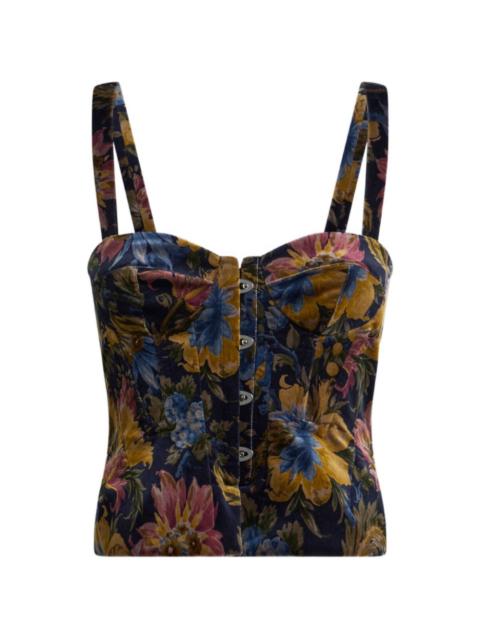 Etro cotton velvet corset top with floral overprint