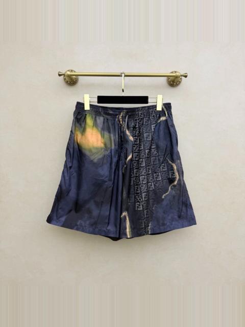 FENDI Fendi FF Print Patchwork Ink Tie-Dye Nylon Shorts