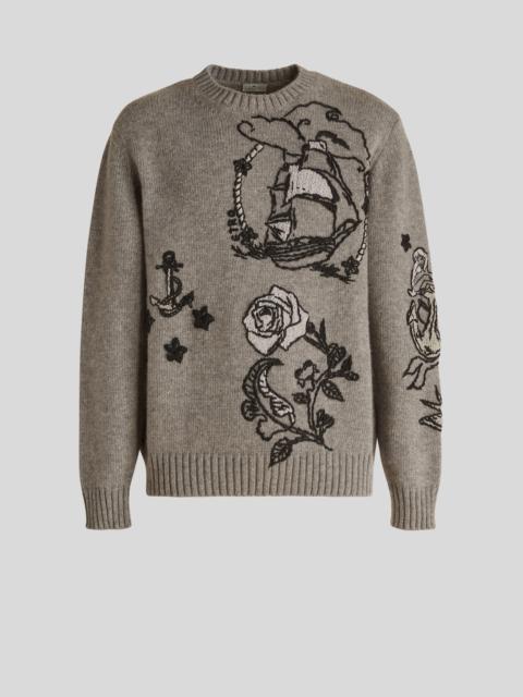 Etro VIRGIN WOOL JUMPER WITH OLD SCHOOL TATTOO EMBROIDERY
