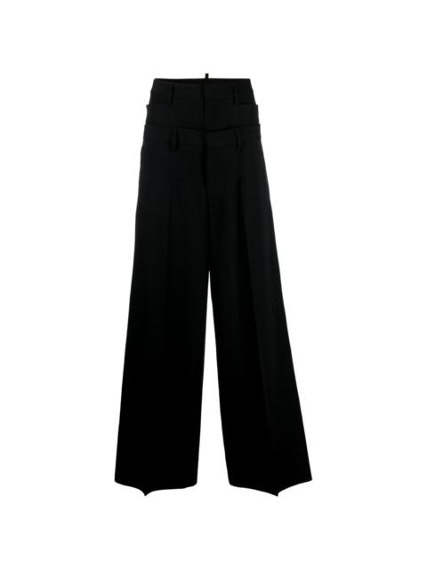 layered wide-leg virgin-wool trousers