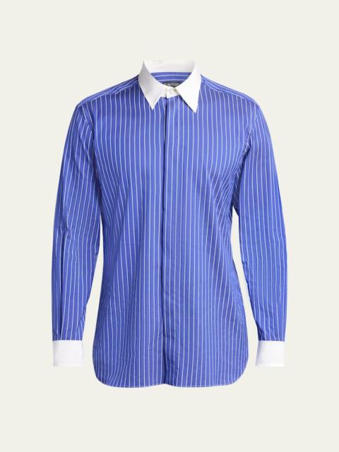TOM FORD Men's Silk Pinstripe Contrast-Trim Dress Shirt