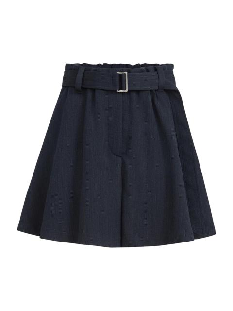 Brunello Cucinelli Women's Virgin Wool Crêpe Chevron Skirt Pants with Monili - Navy Blue