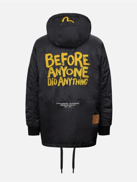 EVISU GODHEAD BADGE AND MOTTO EMBROIDERY PARKA