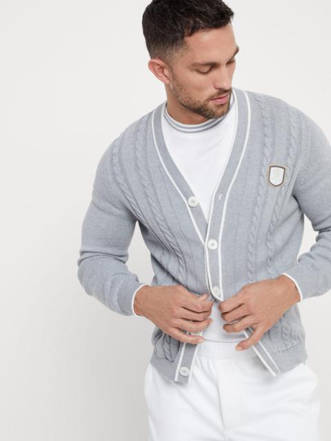 Cotton cable knit cardigan with tennis badge