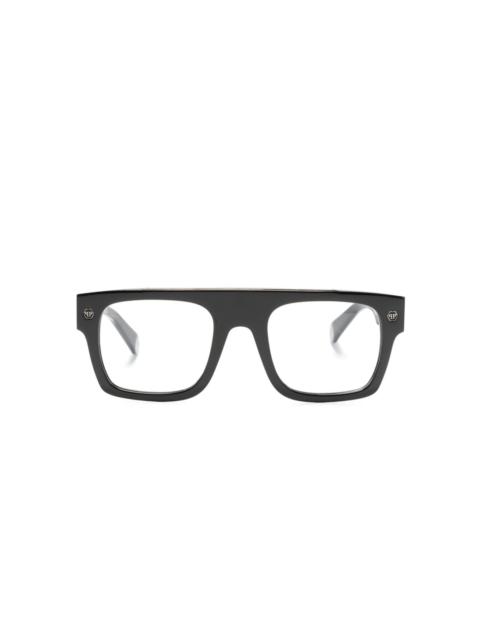 square-frame logo-engraved glasses