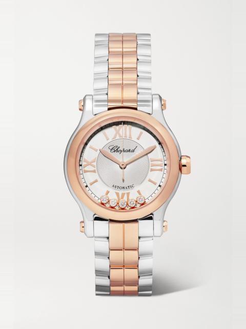Happy Sport Automatic 30mm 18-karat rose gold, stainless steel and diamond watch