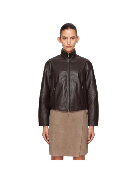 ST. AGNI Brown Cocoon Zip Leather Jacket