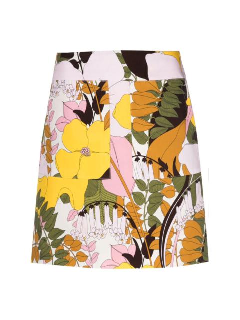 floral-print stretch-cotton A-line miniskirt