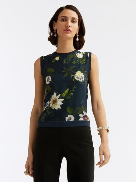 Oscar de la Renta PASSIONFLOWER SILK INSET TANK