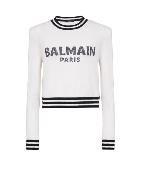 Cropped wool sweatshirt with Balmain logo