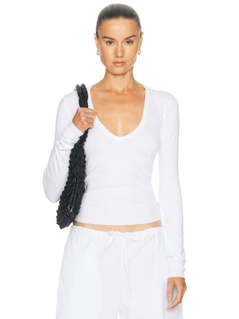 ÉTERNE Long Sleeve Butter Rib V Neck Top