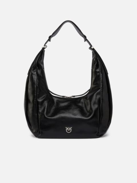 PINKO HOBO SLOUCHY LARGE SHOULDER BAG IN SHINY LEATHER