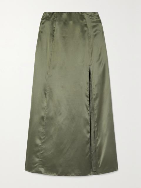 BITE Studios Organic silk-satin maxi skirt Army green