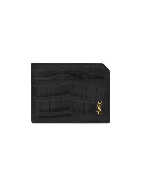SAINT LAURENT Men's Tiny Cassandre Open Card Case in Matte Leather - Black