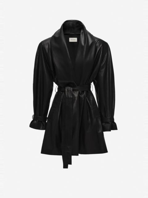 MAGDA BUTRYM Belted leather jacket with draped collar in black
