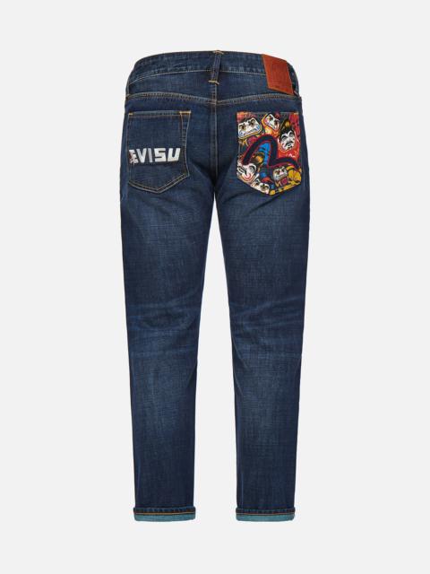 EVISU DARUMA AND LOGO CROPPED SLIM STRAIGHT FIT JEANS #2010
