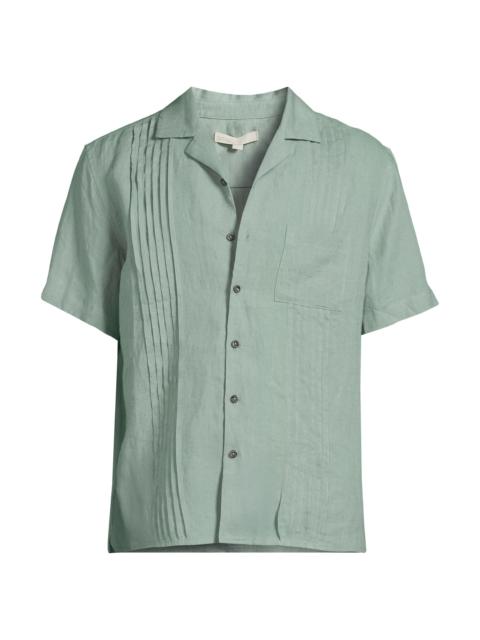 onia Men's Linen Pintuck Camp Shirt - Soft Olive