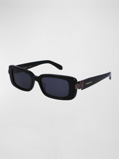 FERRAGAMO Gancini Evolution Acetate & Metal Rectangle Sunglasses