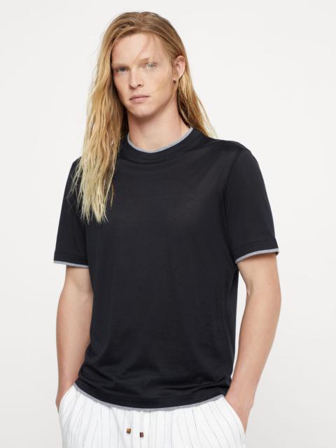 Silk and cotton jersey crew neck T-shirt with faux-layering