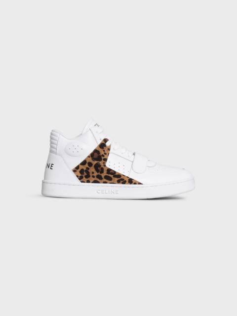 CELINE CT-02 CELINE TRAINER MID SNEAKER WITH SCRATCH in CALFSKIN & LEOPARD PRINTED SUEDE CALFSKIN