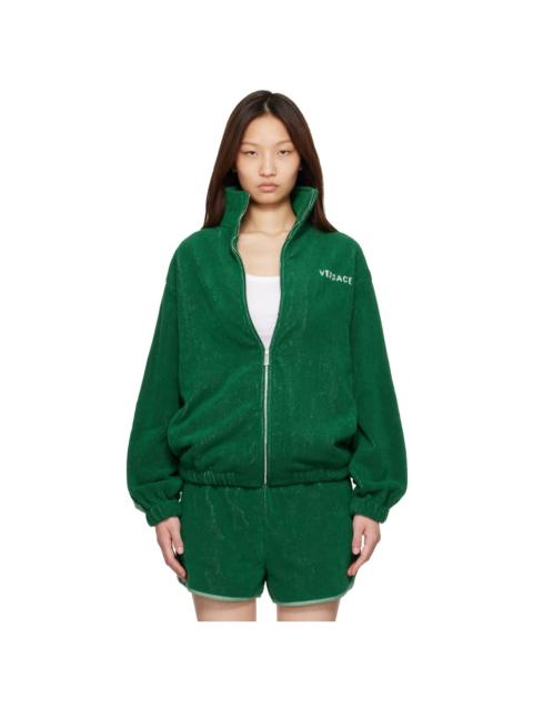 VERSACE Green Cotton-Terry Jacquard Zip Jacket