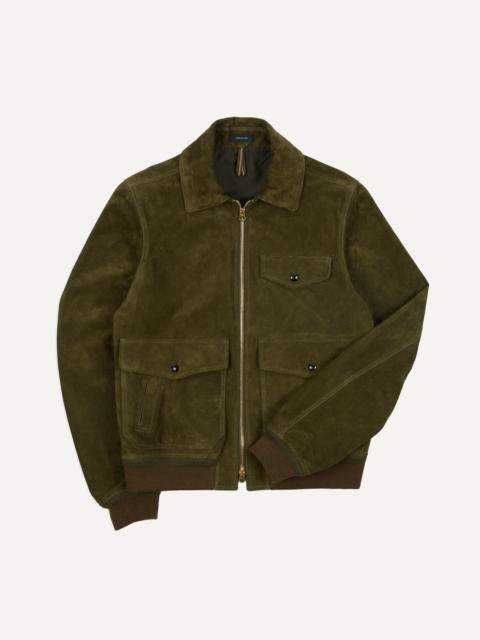 Drake's Green Heavyweight Suede A-2 Bomber Jacket
